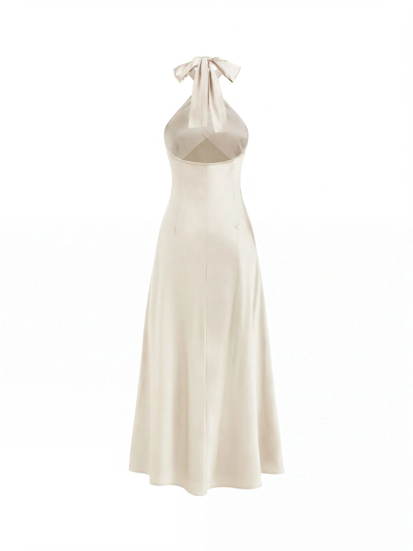 Vestido Maxi A-line con nudo y cuello halter de satén - Crema