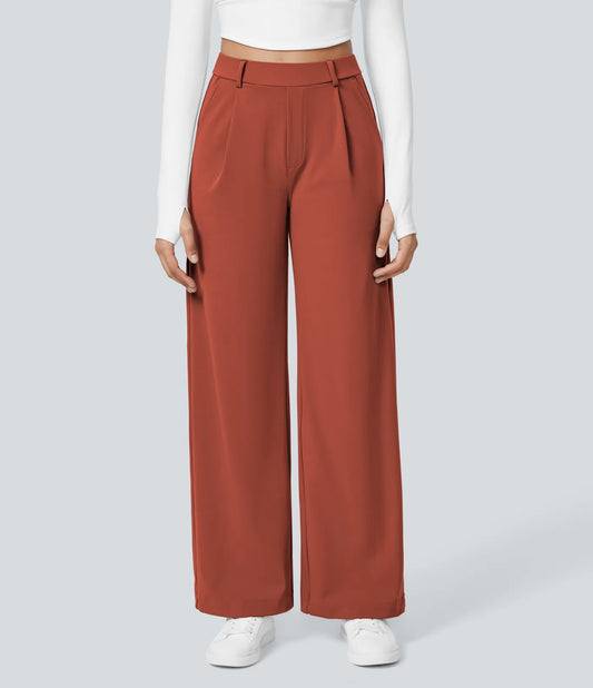 Pantalones de trabajo de cintura alta con bolsillos y pernera recta - Cinnabar