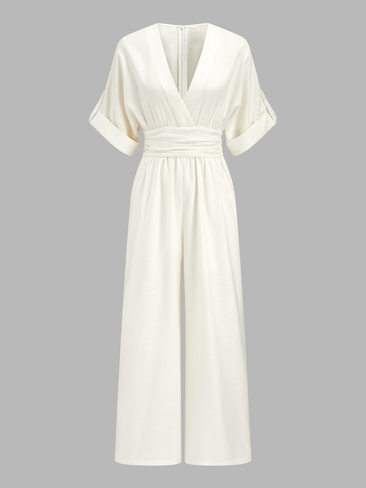 Mono Elegante con escote en V y pierna Ancha