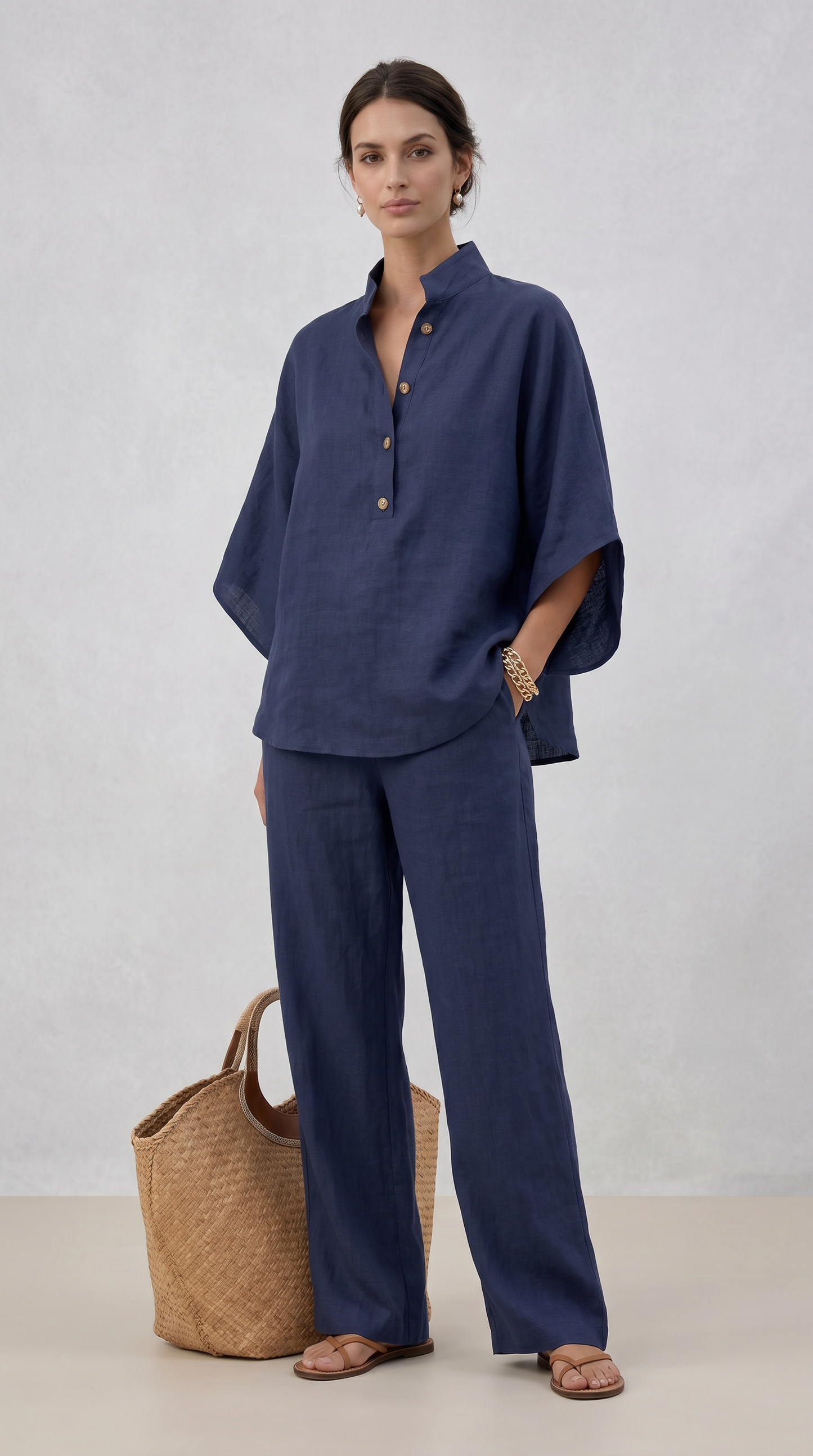 Maribel™ | Conjunto de lino con mangas y pantalón ancho