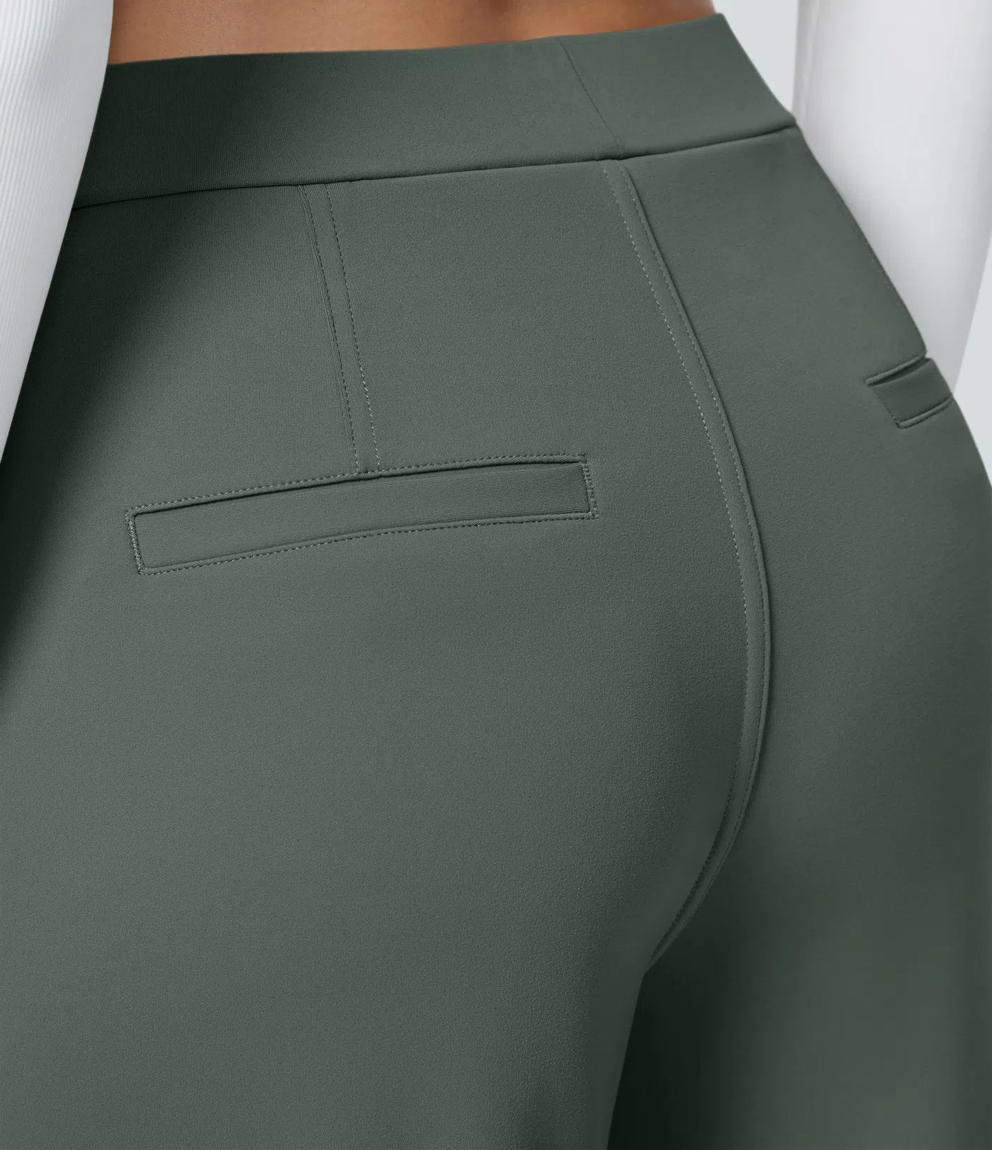 Pantalones de trabajo de cintura alta con bolsillos y pernera recta - Verde Oscuro