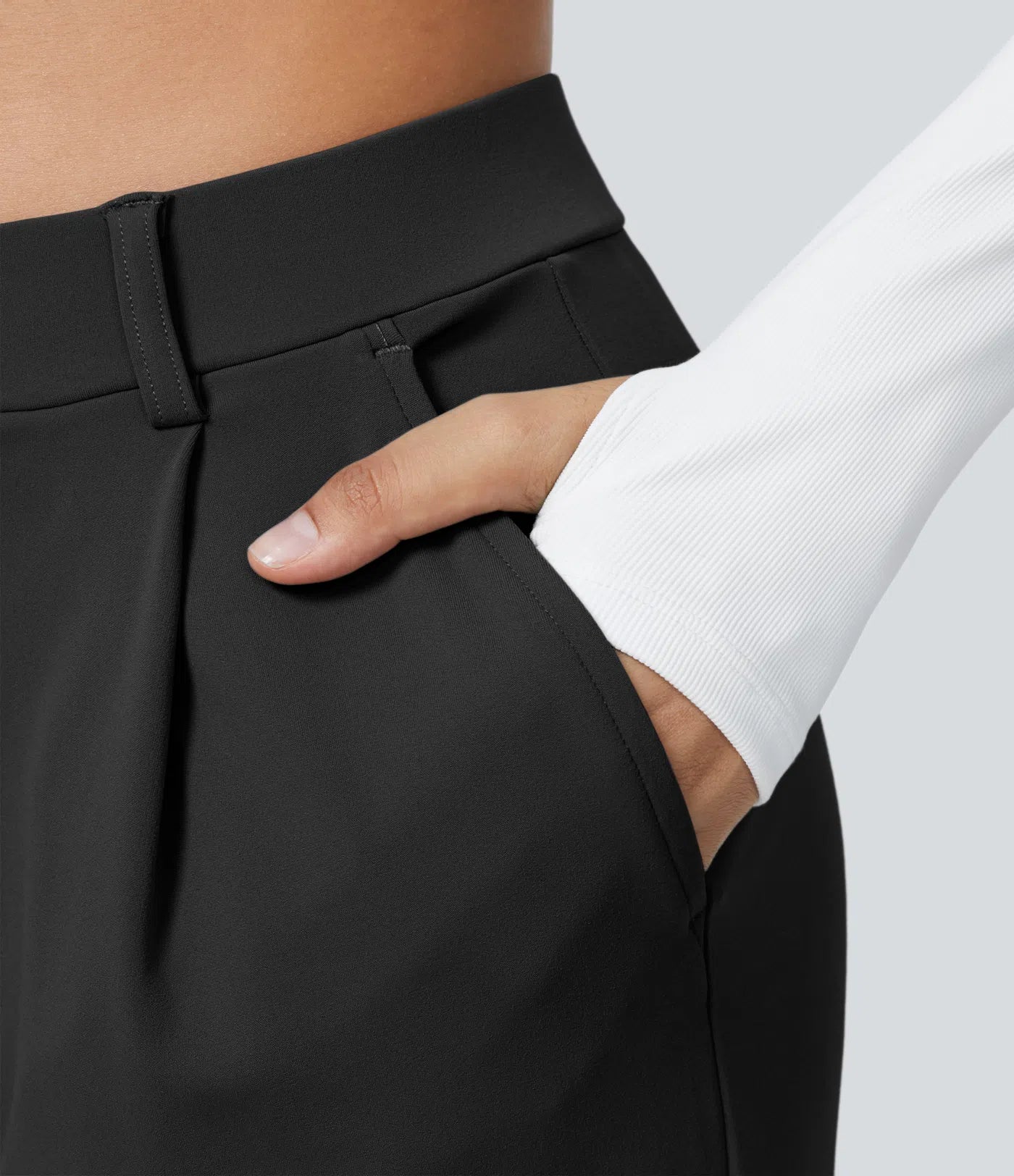 Pantalones de trabajo de cintura alta con bolsillos y pernera recta - Negro