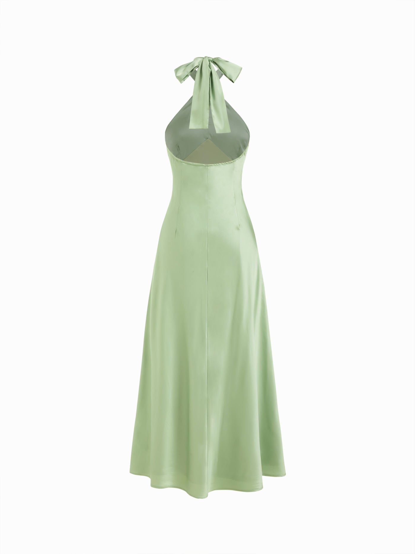 Vestido Maxi A-line con nudo y cuello halter de satén - Verde Matcha