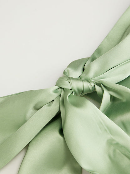 Vestido Maxi A-line con nudo y cuello halter de satén - Verde Matcha