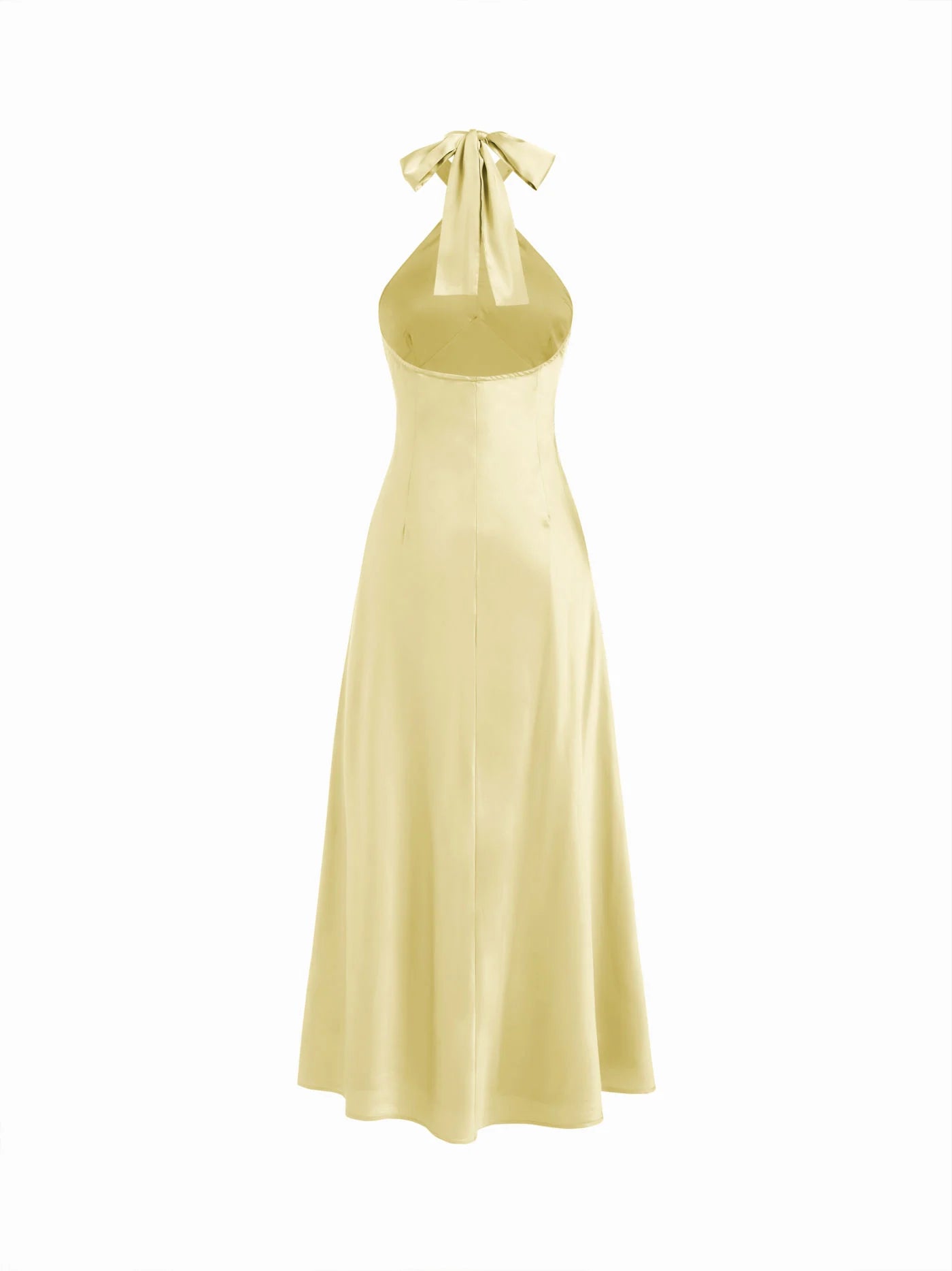 Vestido Maxi A-line con nudo y cuello halter de satén - Amarillo