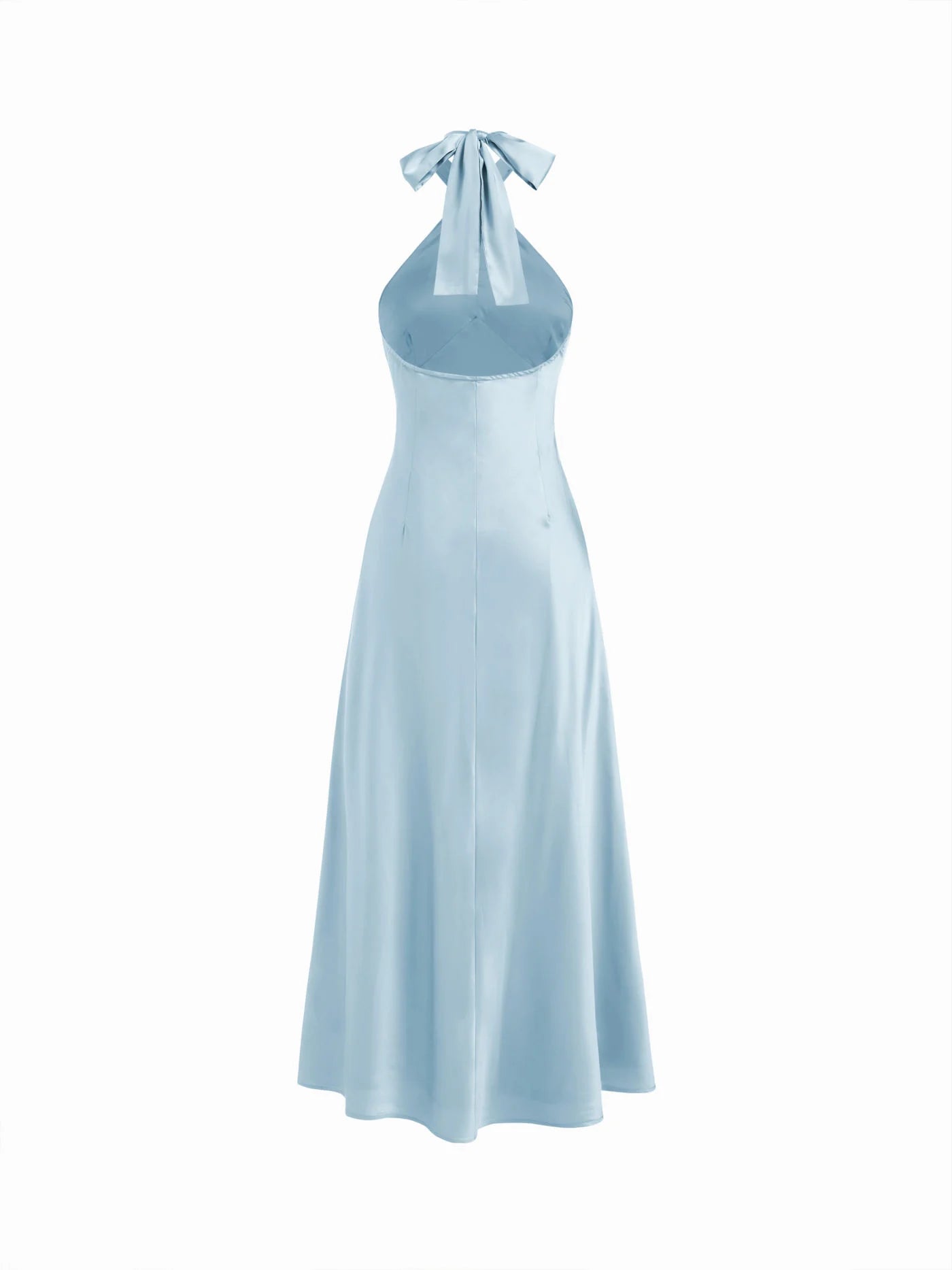 Vestido Maxi A-line con nudo y cuello halter de satén - Azul Cielo