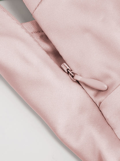 Vestido Maxi A-line con nudo y cuello halter de satén - Rosa Claro