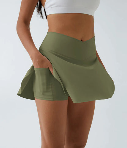 SoftlyZero™ Falda Cruzada Transpirable 2 en 1 de Tenis con Toque Fresco -  Verde Loden