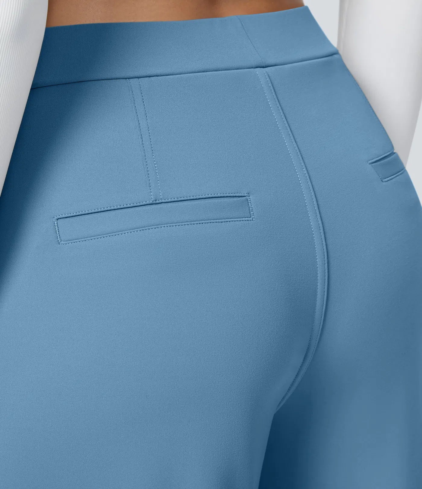 Pantalones de trabajo de cintura alta con bolsillos y pernera recta - Azul Claro