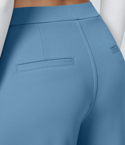Pantalones de trabajo de cintura alta con bolsillos y pernera recta - Azul Claro