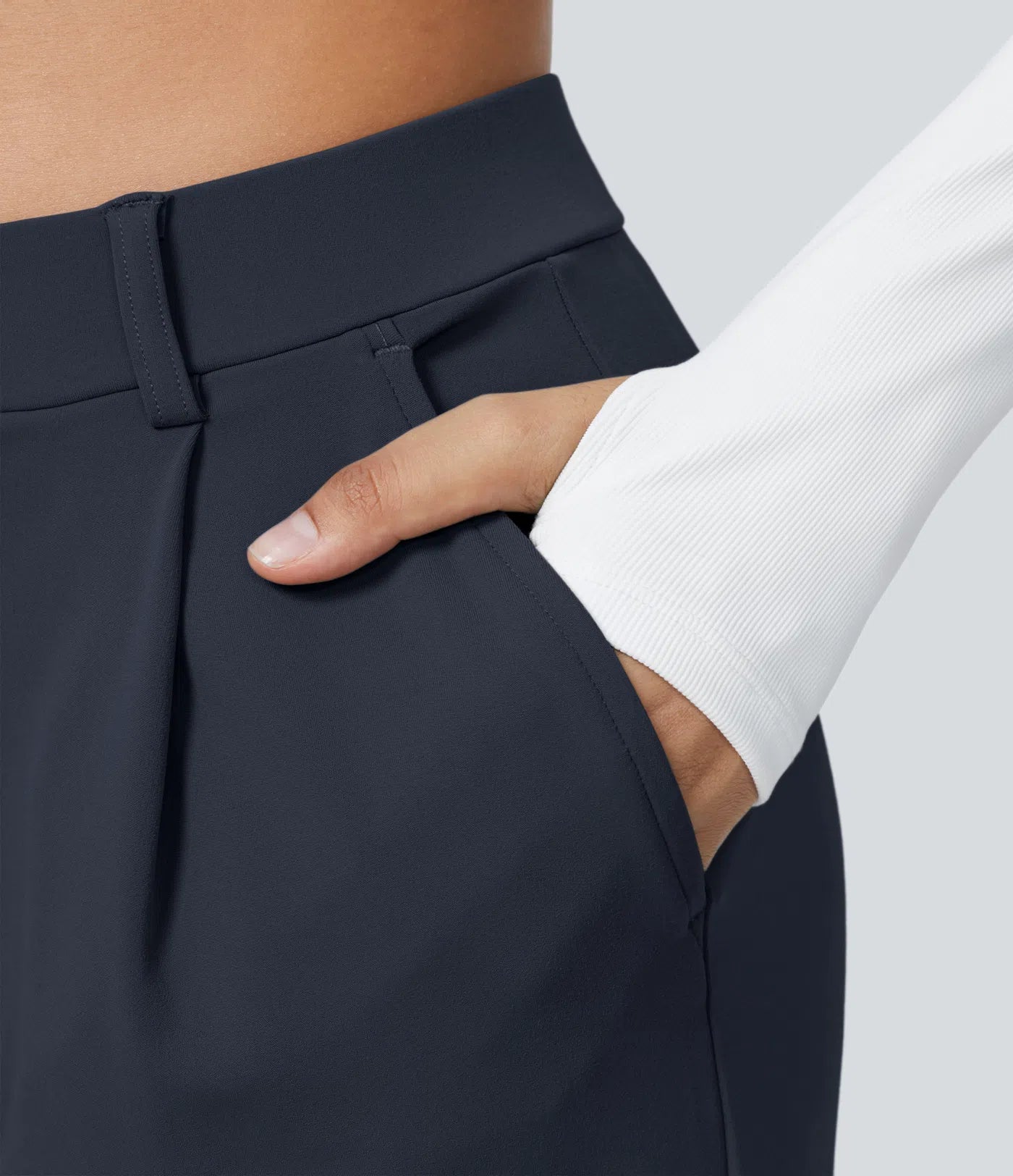 Pantalones de trabajo de cintura alta con bolsillos y pernera recta - Azul Marino