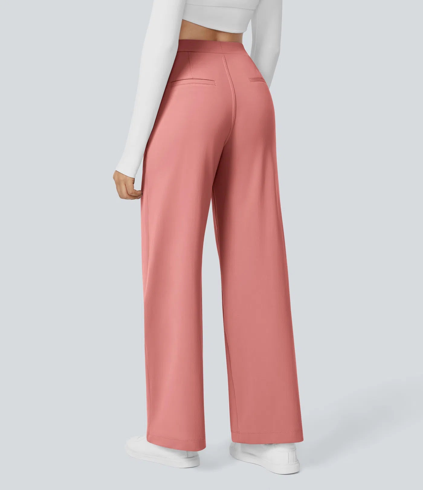 Pantalones de trabajo de cintura alta con bolsillos y pernera recta - Rosa Chuche