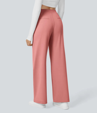 Pantalones de trabajo de cintura alta con bolsillos y pernera recta - Rosa Chuche