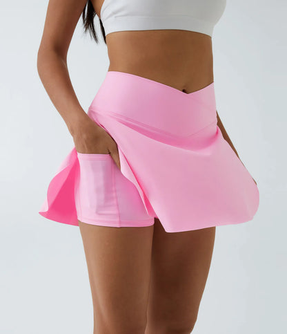 SoftlyZero™ Falda Cruzada Transpirable 2 en 1 de Tenis con Toque Fresco - Rosa