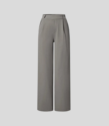 Pantalones de trabajo de cintura alta con bolsillos y pernera recta - Gris