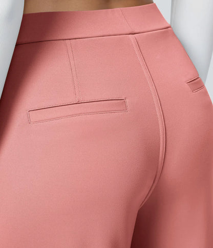 Pantalones de trabajo de cintura alta con bolsillos y pernera recta - Rosa Chuche