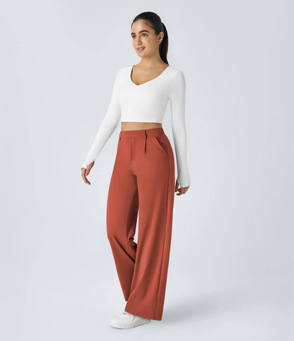 Pantalones de trabajo de cintura alta con bolsillos y pernera recta - Cinnabar