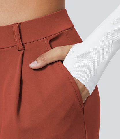 Pantalones de trabajo de cintura alta con bolsillos y pernera recta - Cinnabar