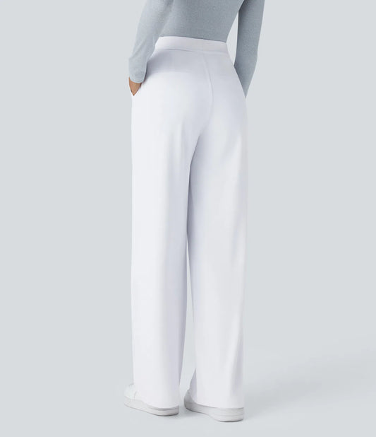 Pantalones de trabajo de cintura alta con bolsillos y pernera recta - Blancos