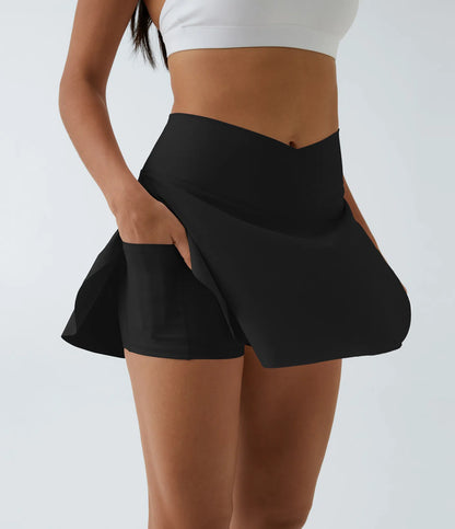 SoftlyZero™ Falda Cruzada Transpirable 2 en 1 de Tenis con Toque Fresco - Negro
