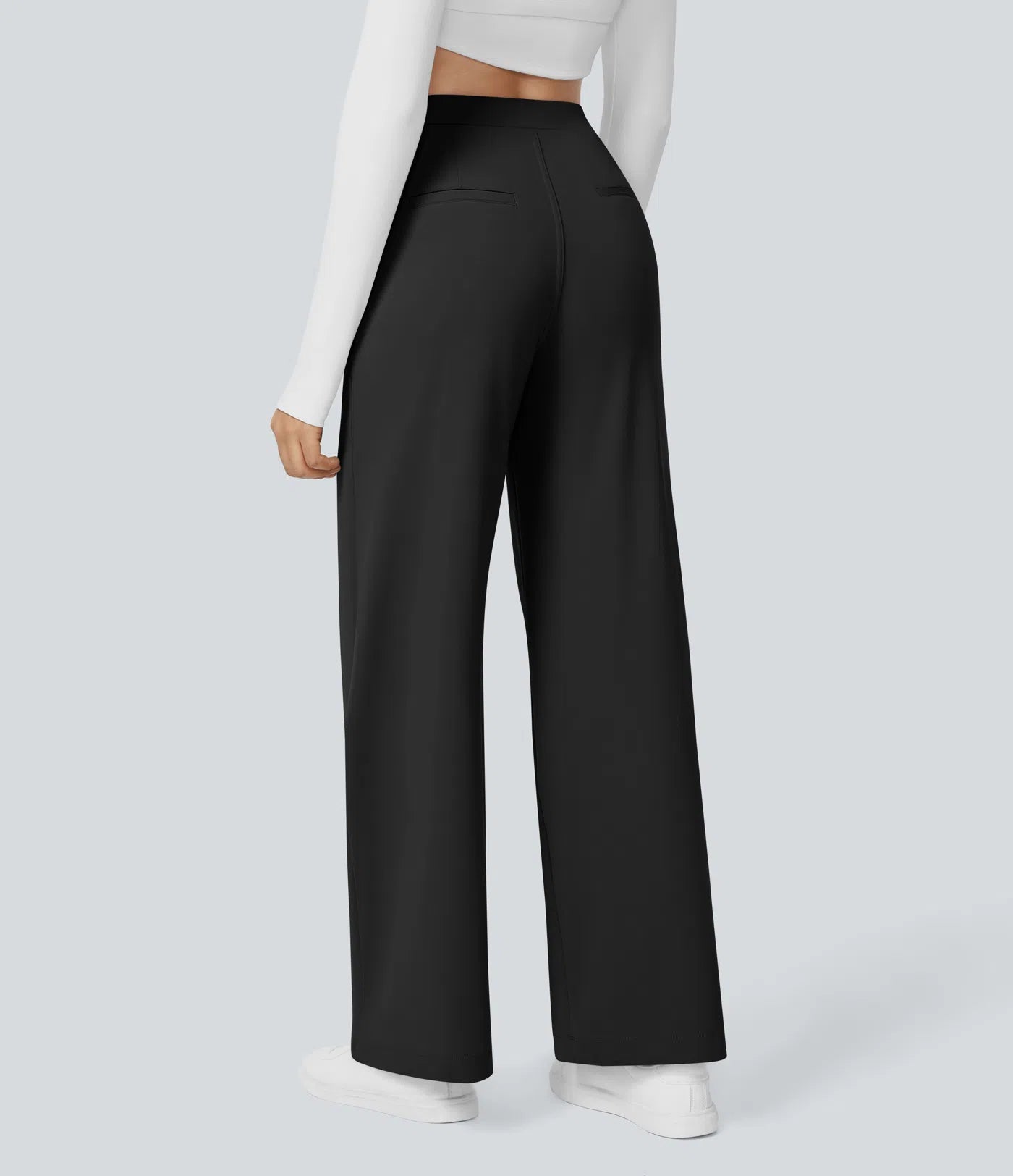 Pantalones de trabajo de cintura alta con bolsillos y pernera recta - Negro