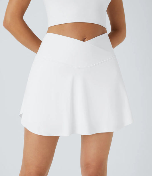 SoftlyZero™ Falda Cruzada Transpirable 2 en 1 de Tenis con Toque Fresco - Blanco