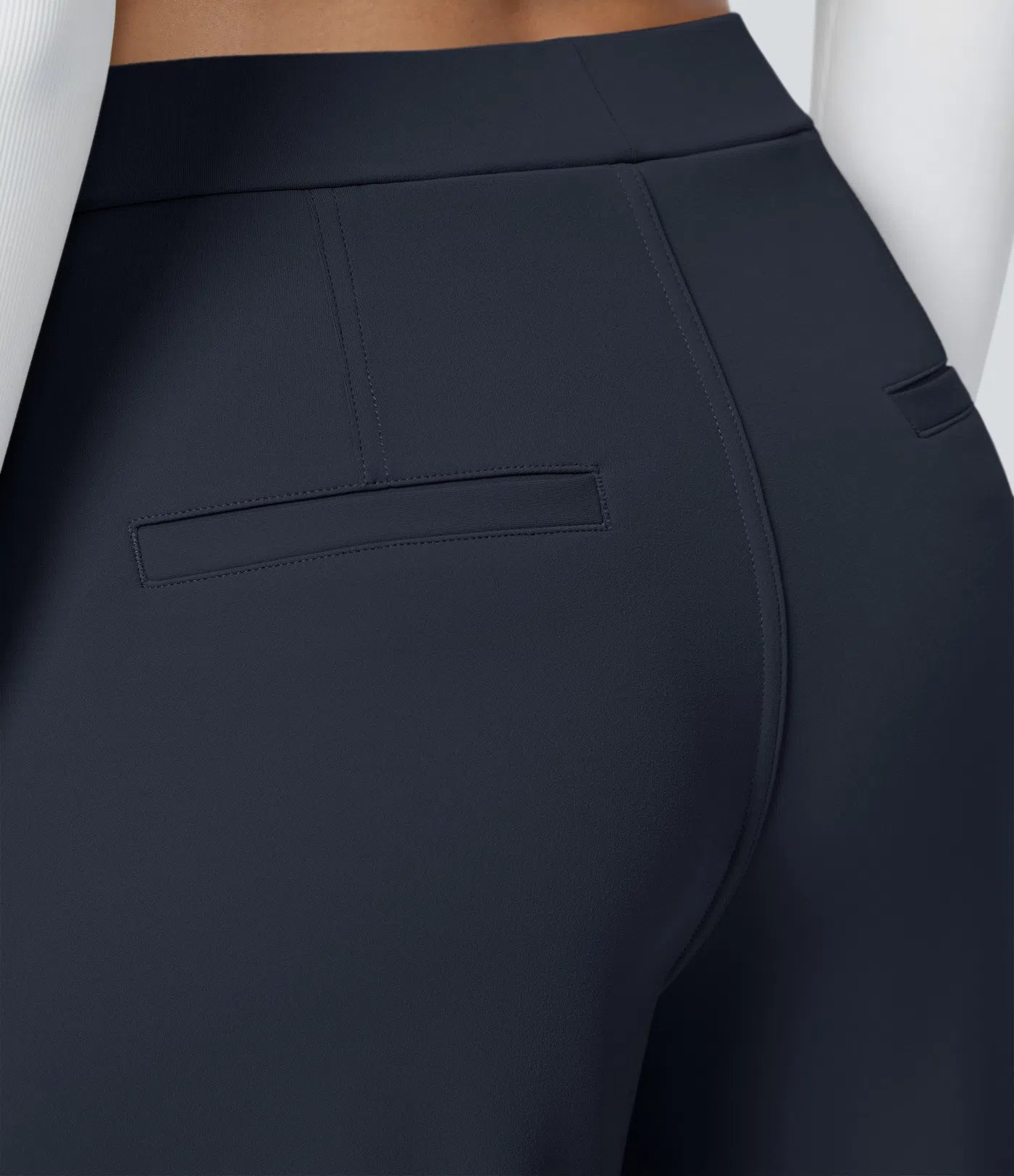 Pantalones de trabajo de cintura alta con bolsillos y pernera recta - Azul Marino