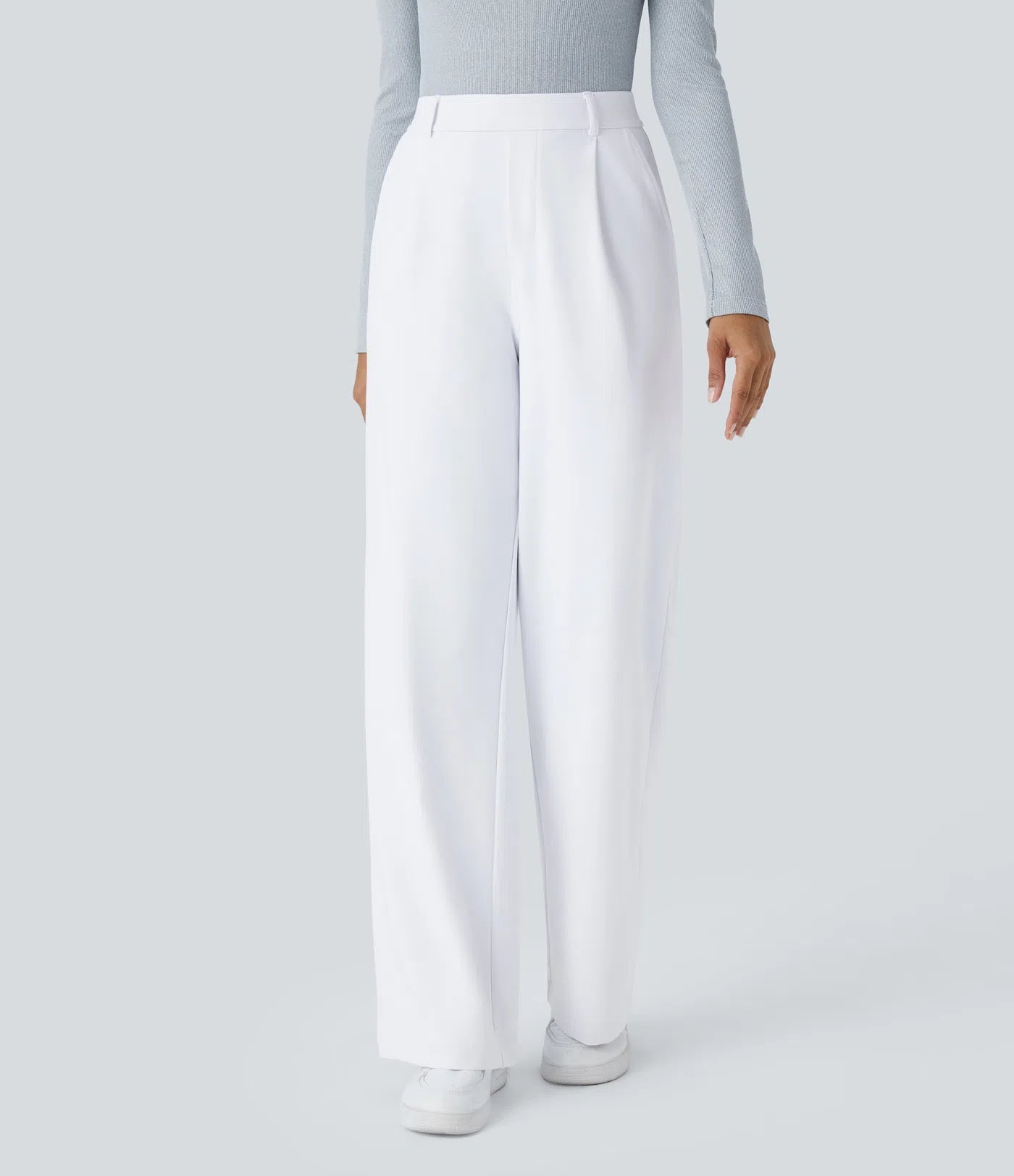 Pantalones de trabajo de cintura alta con bolsillos y pernera recta - Blancos