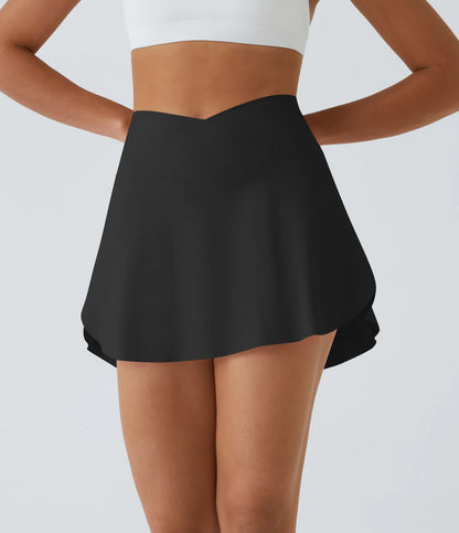 SoftlyZero™ Falda Cruzada Transpirable 2 en 1 de Tenis con Toque Fresco - Negro