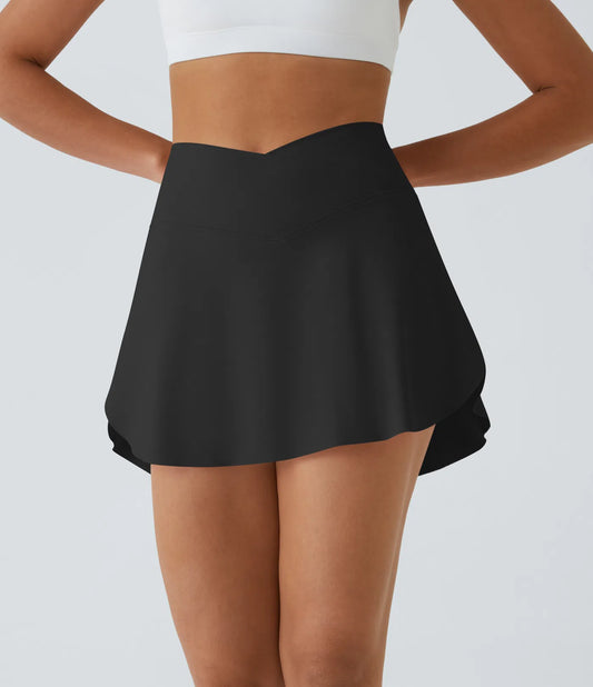 SoftlyZero™ Falda Cruzada Transpirable 2 en 1 de Tenis con Toque Fresco - Negro