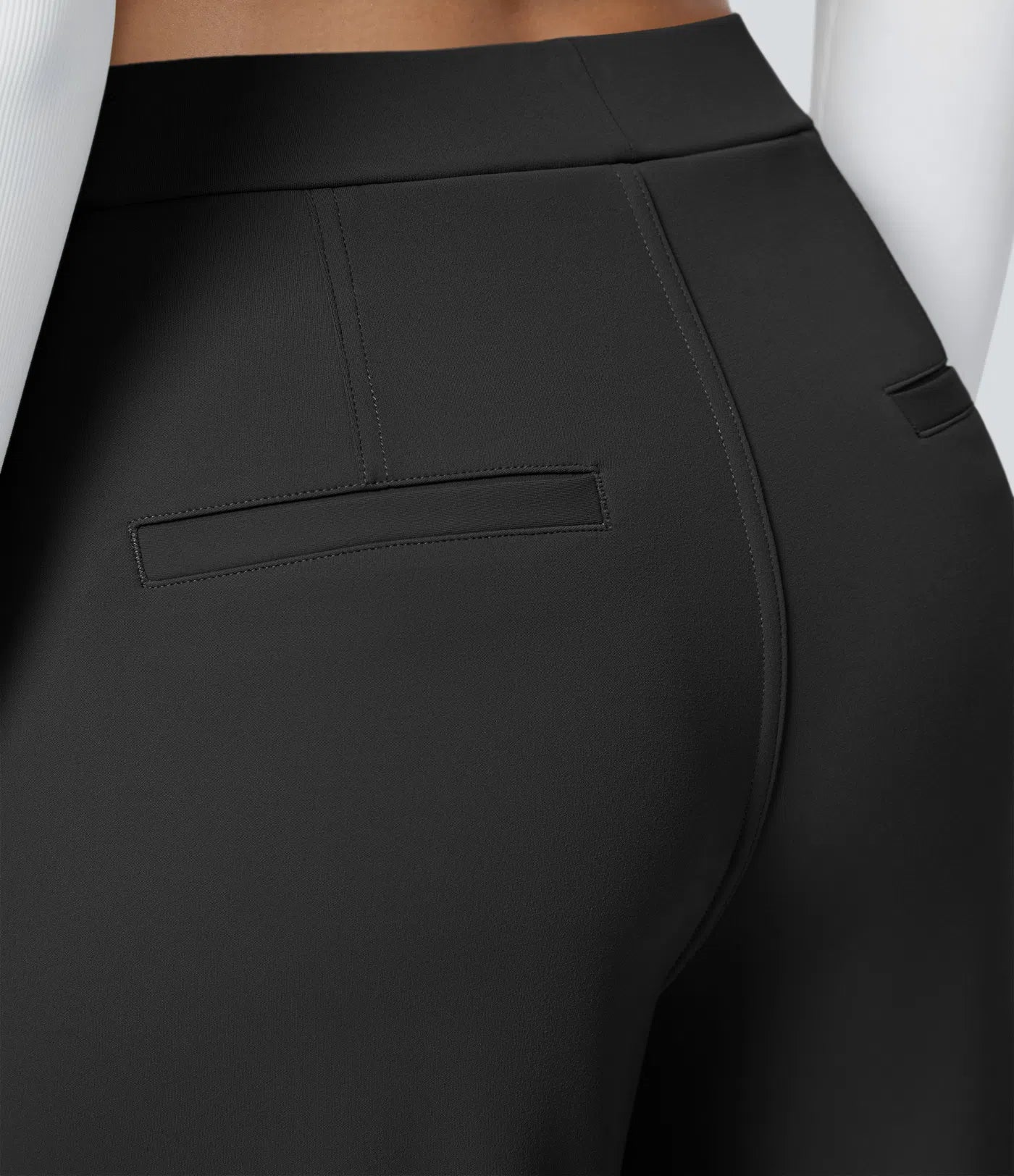 Pantalones de trabajo de cintura alta con bolsillos y pernera recta - Negro