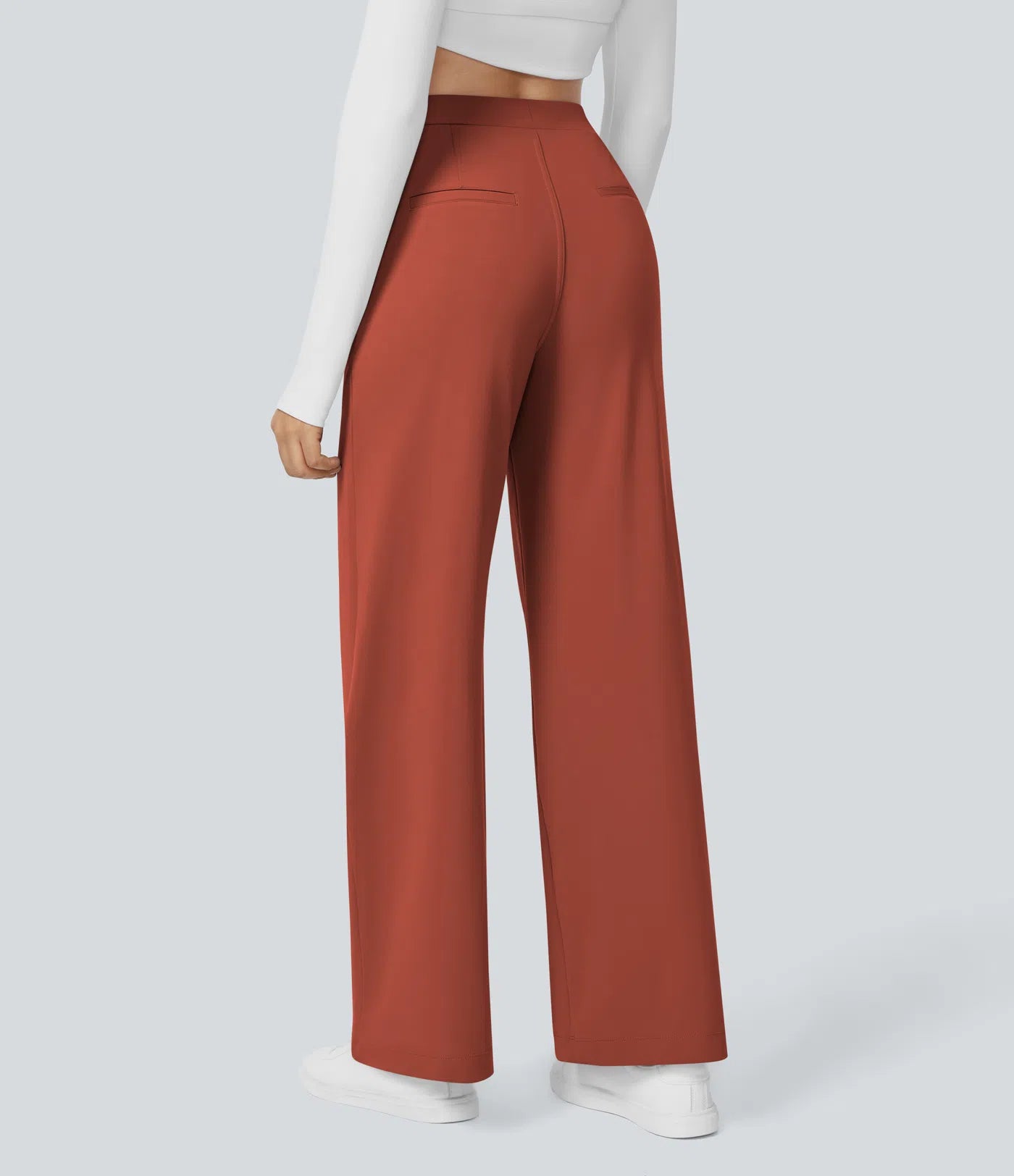 Pantalones de trabajo de cintura alta con bolsillos y pernera recta - Cinnabar