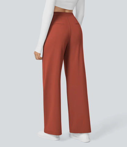 Pantalones de trabajo de cintura alta con bolsillos y pernera recta - Cinnabar