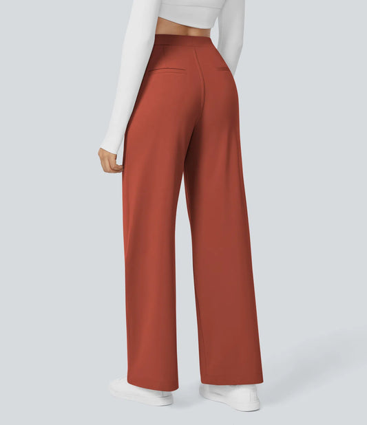 Pantalones de trabajo de cintura alta con bolsillos y pernera recta - Cinnabar