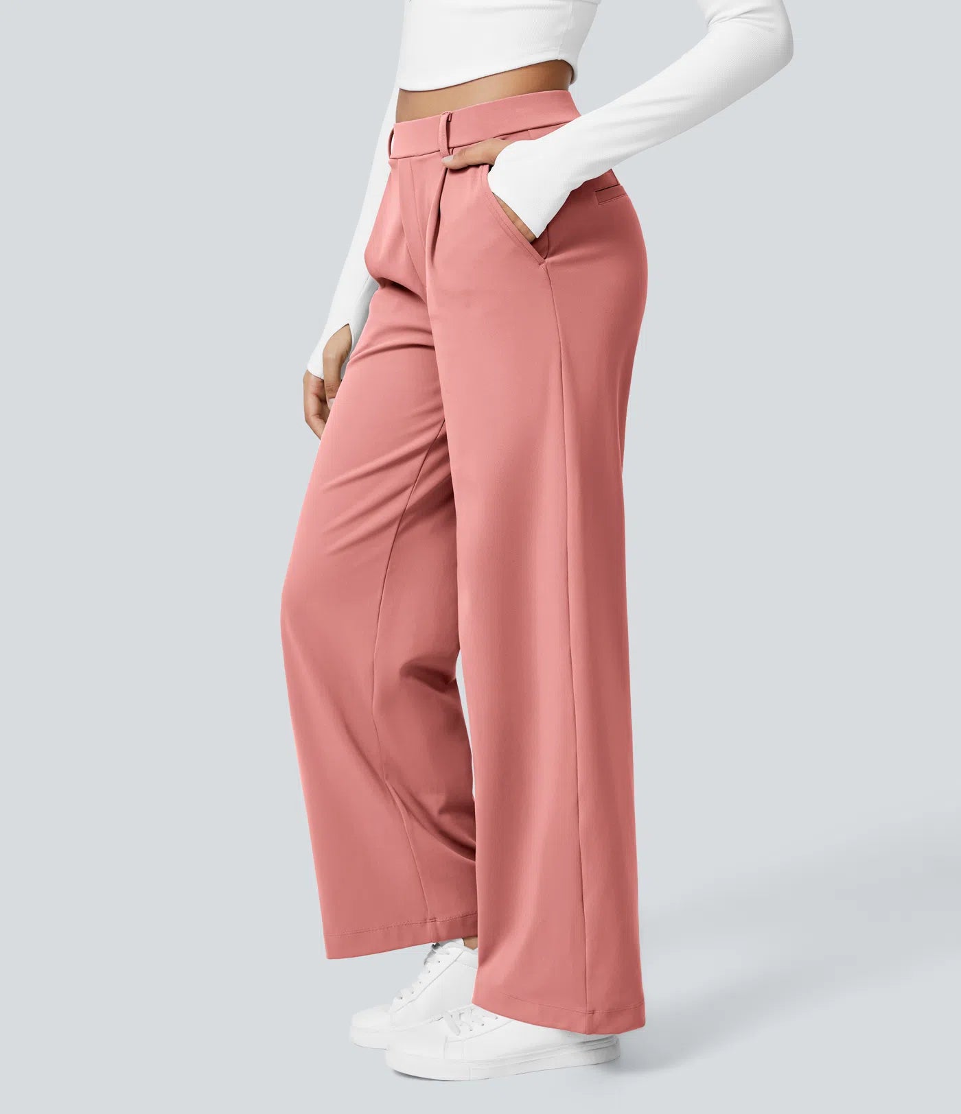 Pantalones de trabajo de cintura alta con bolsillos y pernera recta - Rosa Chuche