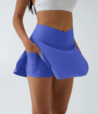 SoftlyZero™ Falda Cruzada Transpirable 2 en 1 de Tenis con Toque Fresco -  Azul