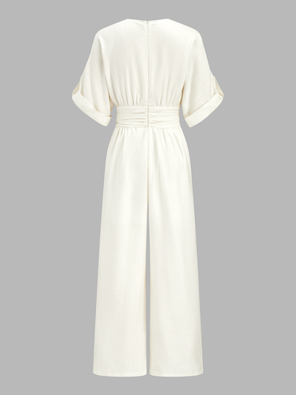 Mono Elegante con escote en V y pierna Ancha