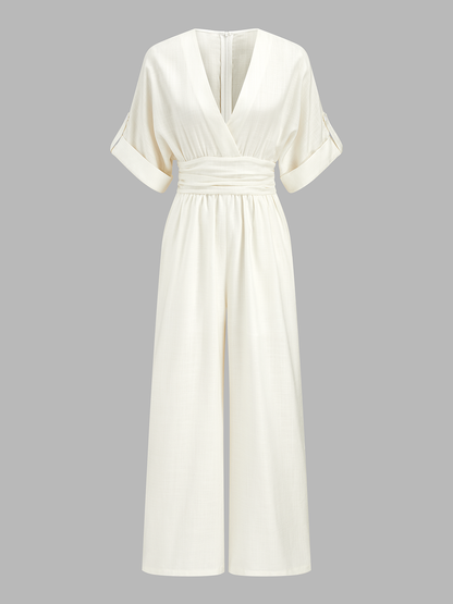 Mono Elegante con escote en V y pierna Ancha