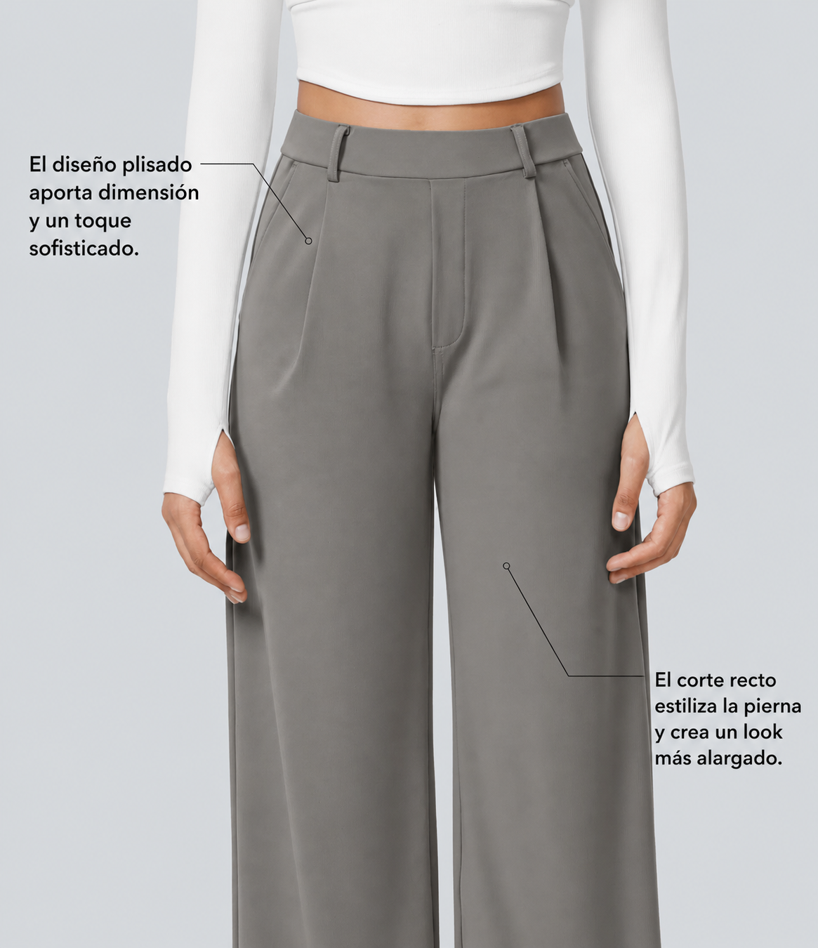 Pantalones de trabajo de cintura alta con bolsillos y pernera recta - Gris