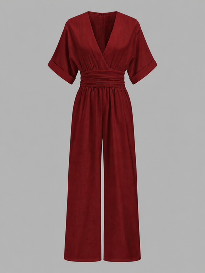 Mono Elegante con escote en V y pierna Ancha