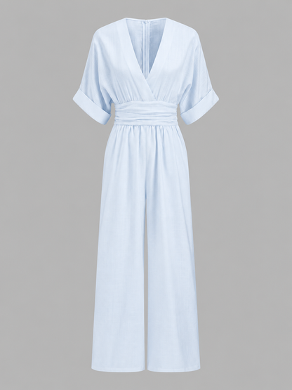 Mono Elegante con escote en V y pierna Ancha