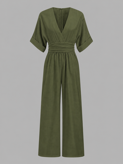 Mono Elegante con escote en V y pierna Ancha