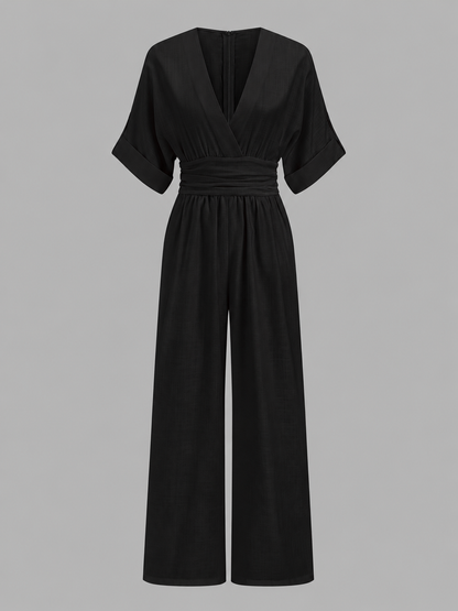 Mono Elegante con escote en V y pierna Ancha