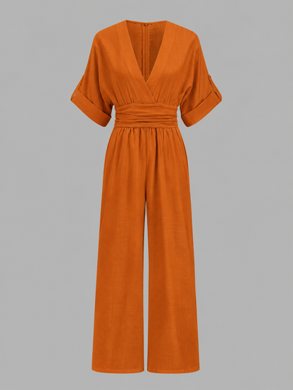 Mono Elegante con escote en V y pierna Ancha