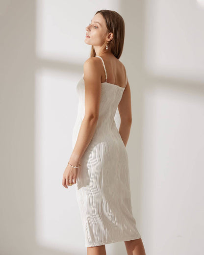 Vestido Midi Texturizado Efecto Ondas de Agua - Blanco