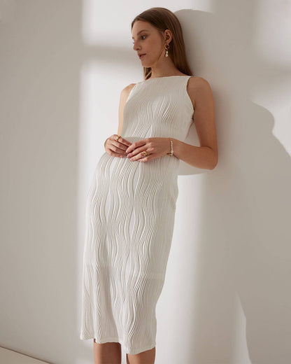 Vestido Midi Texturizado Efecto Ondas de Agua - Blanco