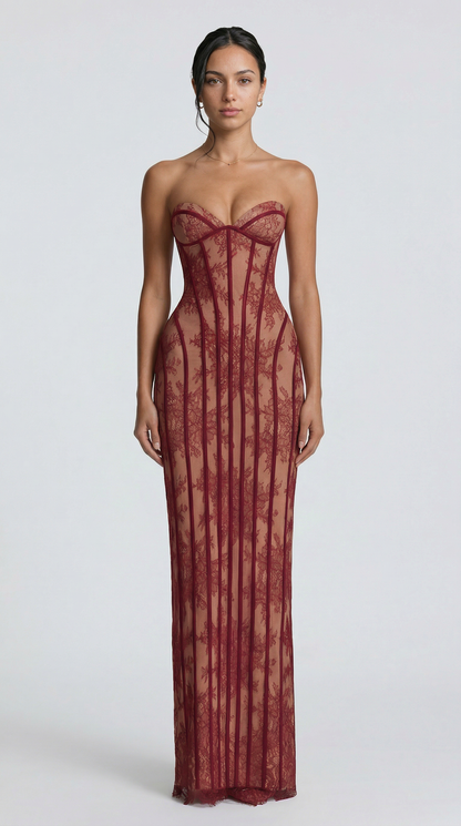 Julie | Maxii Dress - Encaje Burdeos