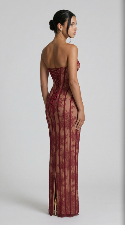 Julie | Maxii Dress - Encaje Burdeos