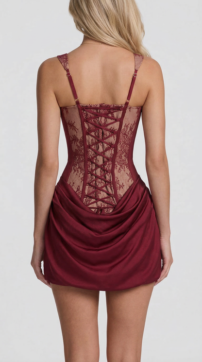 Chloe | Mini Dress - Burdeos encaje