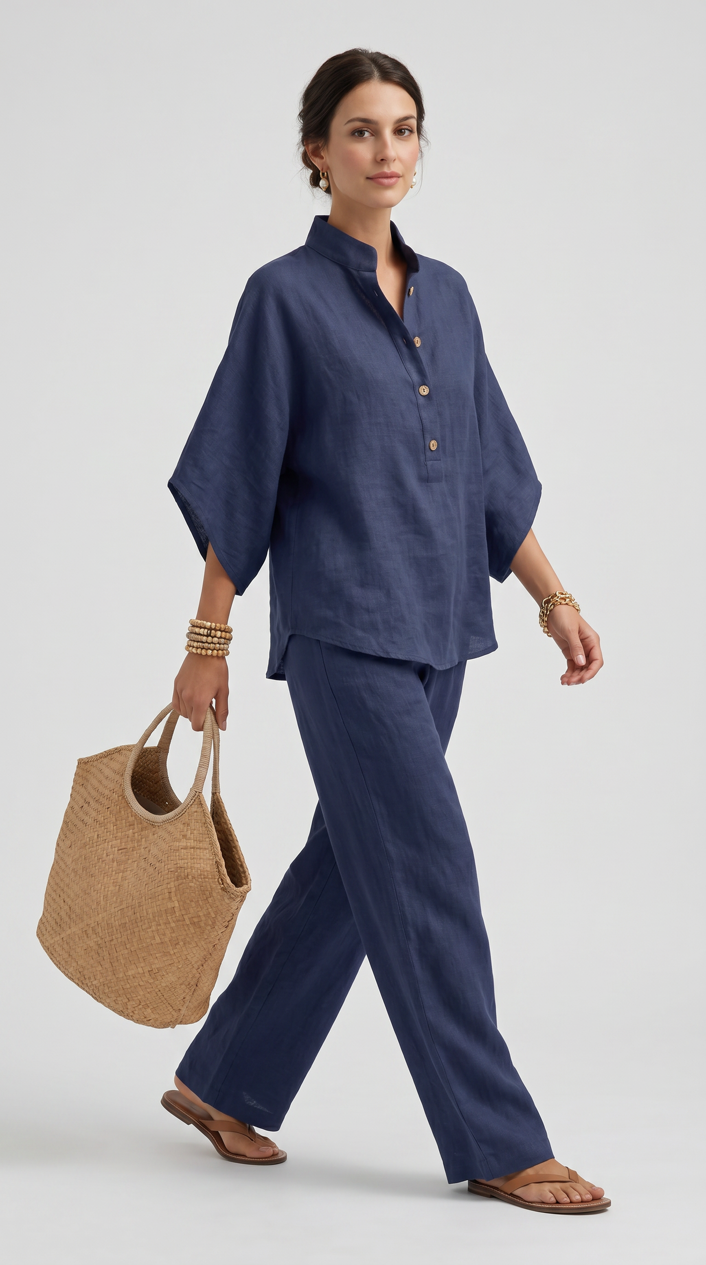 Maribel™ | Conjunto de lino con mangas y pantalón ancho